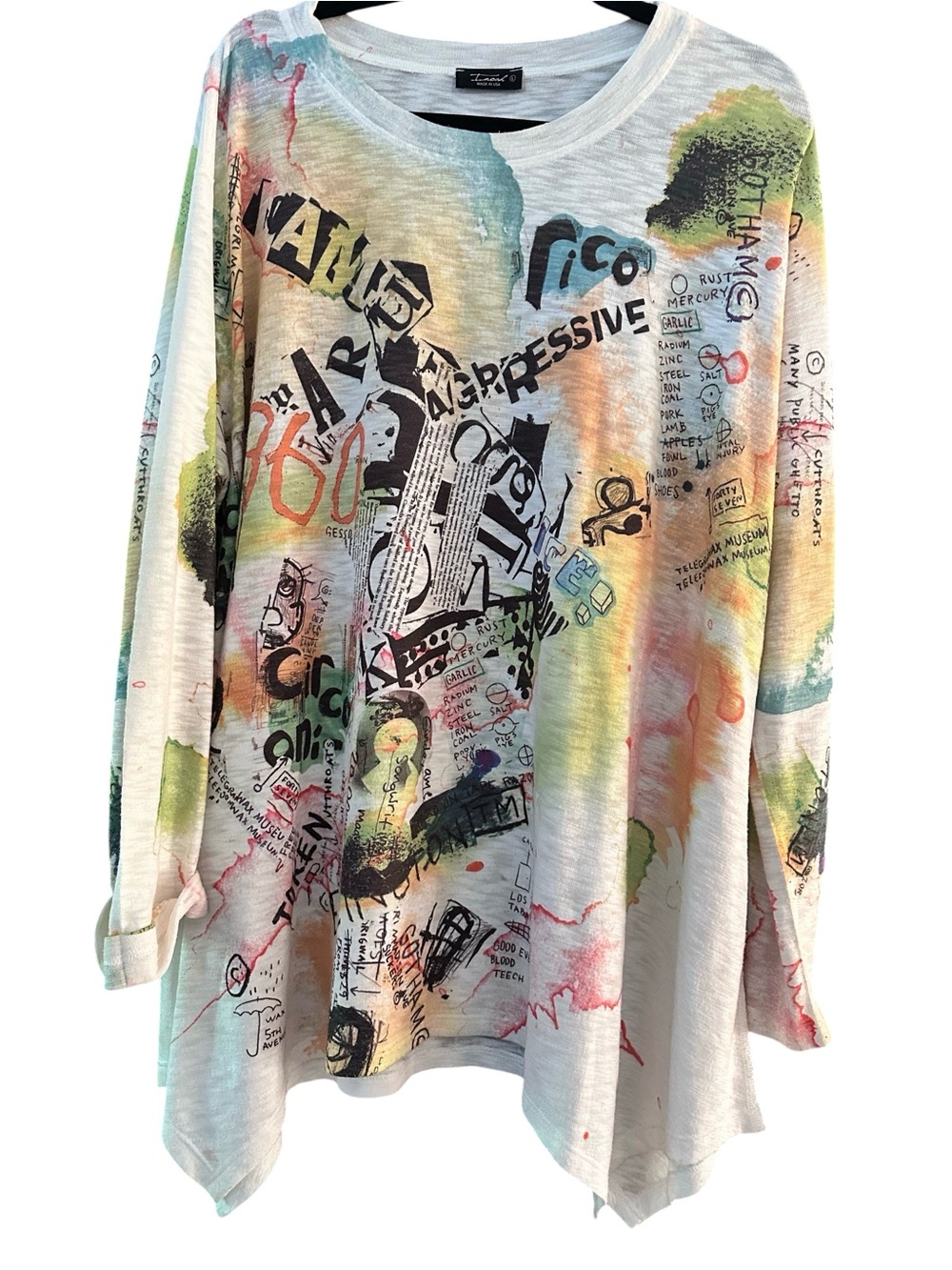 Inoah Graffiti Pattern Lightweight Top Sz L